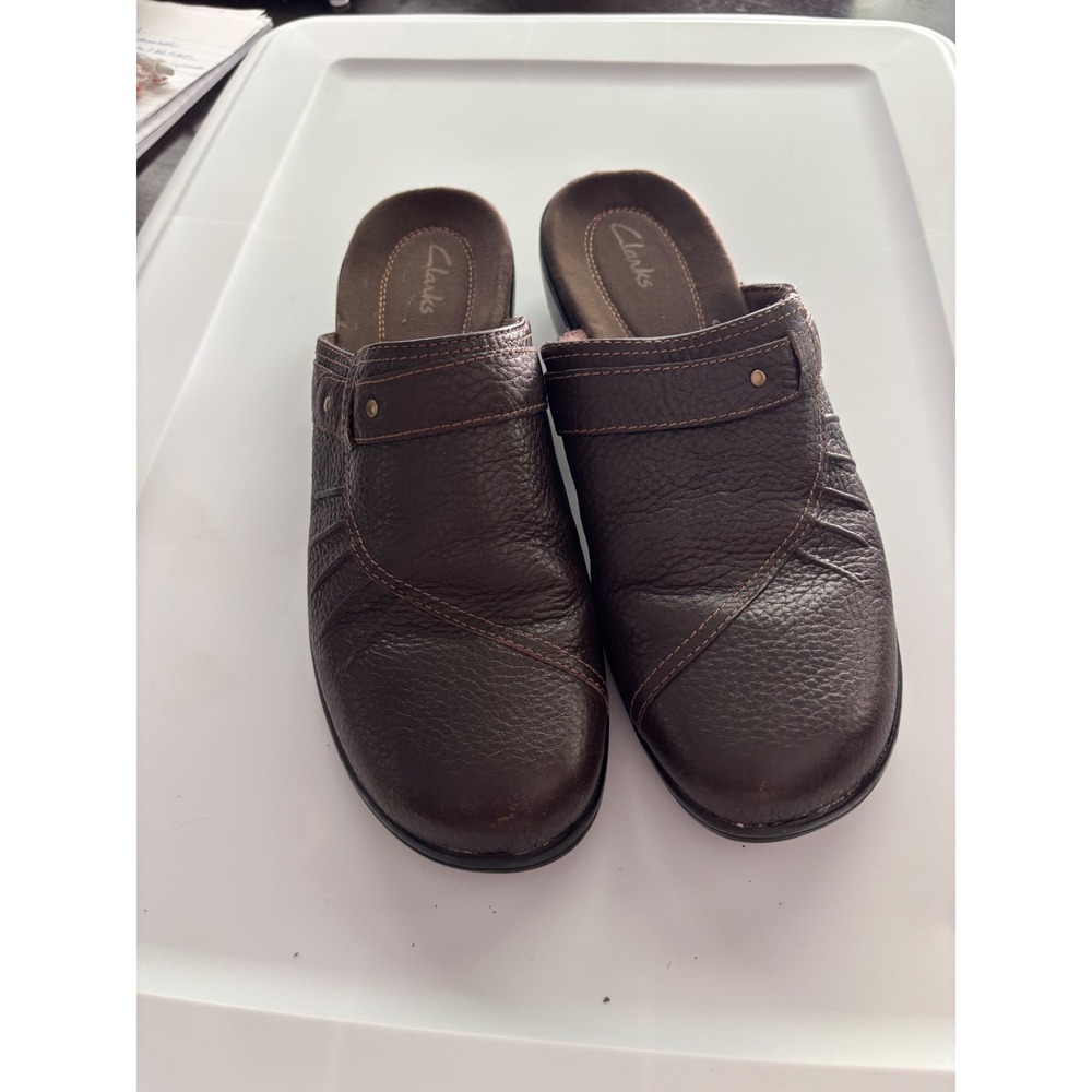 Clarks Brown Leather Mules Clogs Slip On Comfort Shoes Womens 9M 35576